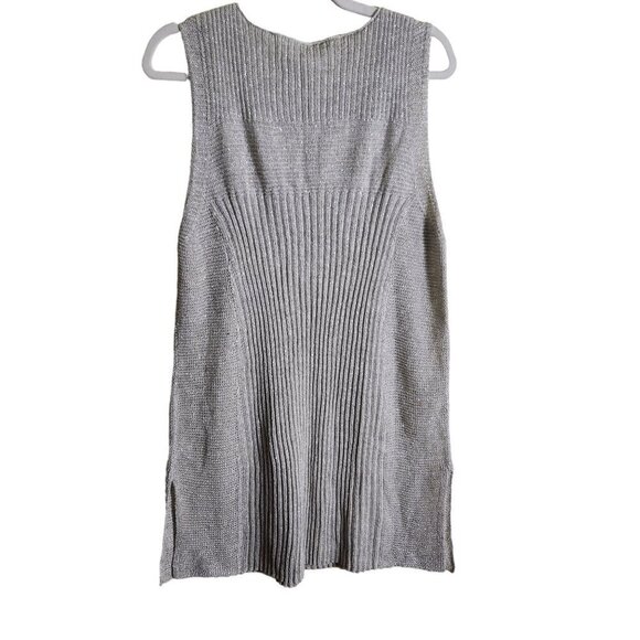 Eileen Fisher Green Eileen Sleeveless Linen Metallic Knit Tunic Sweater Size M - Picture 3 of 6